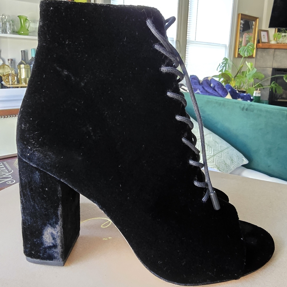 Joie Black Velvet Lace Up Heel - Picture 6 of 11
